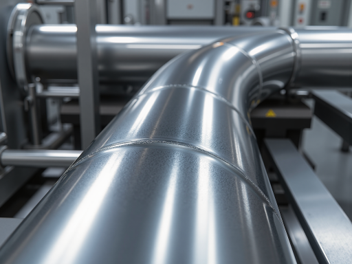 大型工业在线检测设备,钢铁框架结构,管道连接,工厂车间背景